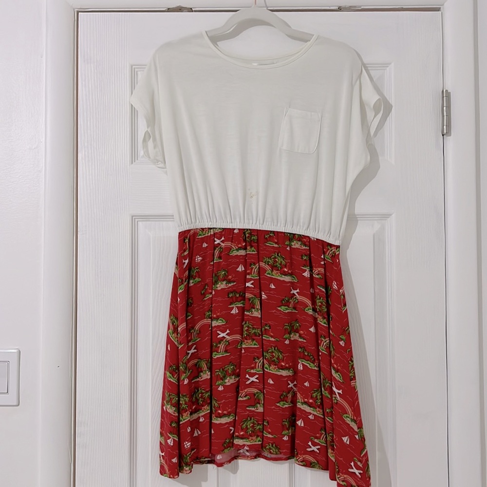White and Red Mini Dress - Size S